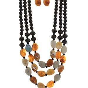 3 Layered Marble Stone & Bead Necklace Set